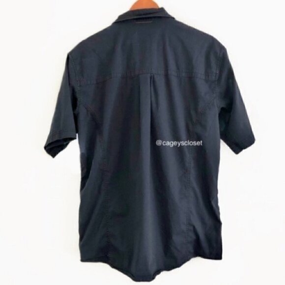 REI Shirt M Short Sleeve Utility Snap Button Navy Unisex Outdoors Zipper Cotton - Picture 3 of 7